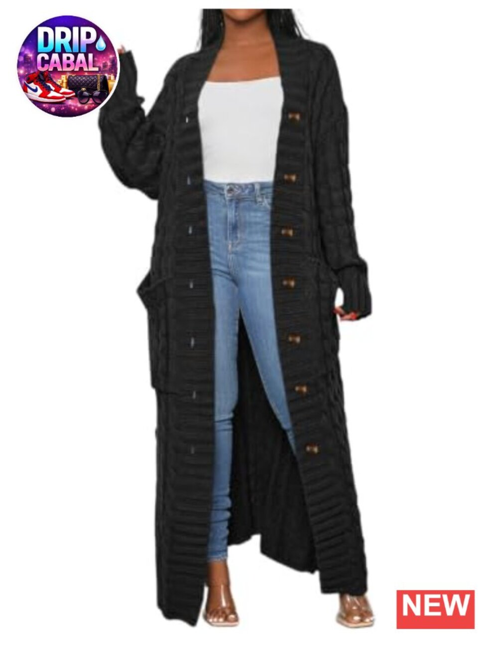Women's Cable Knit Chunky Cardigan Extra Long Sweater with Buttons